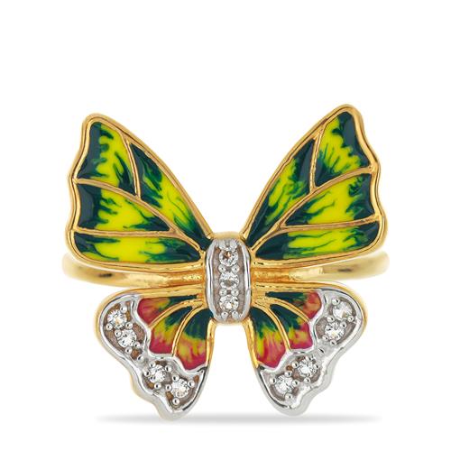 BUY STERLING SILVER AFRICAN WHITE TOPAZ GEMSTONE BUTTERFLY DESIGN ENAMEL RING